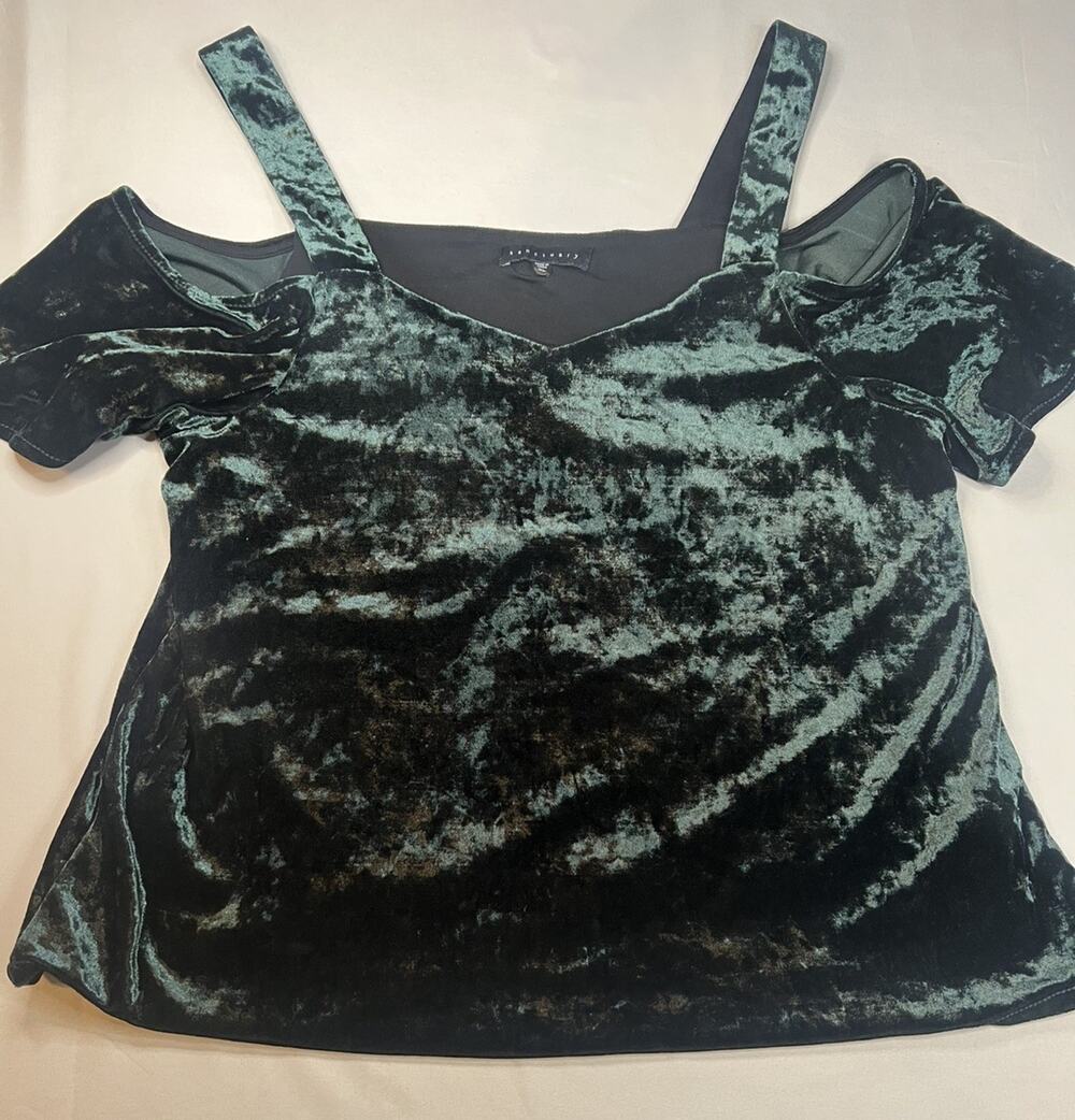 Sanctuary Woodlands Meadow Green Velvet Cold Shoulder Women’s Top Size XL